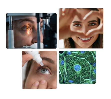 Eye examinations, eye drops and a smiling patient
